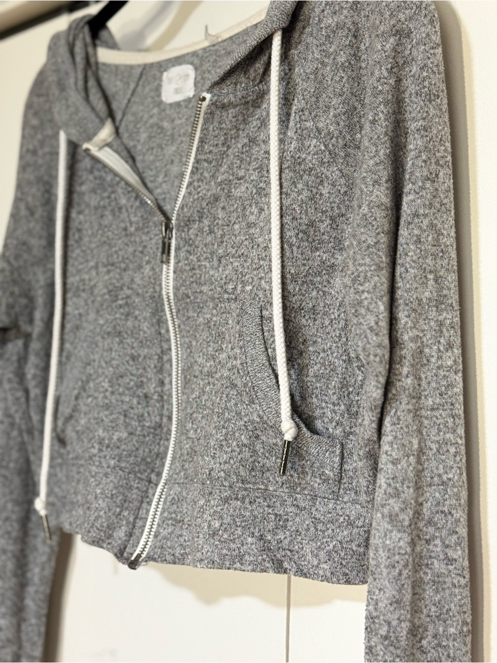 Urban Outfitters Gray Soft Knit Cropped Zip Up Hoodie Lounge Jacket | Small - Picture 4 of 15